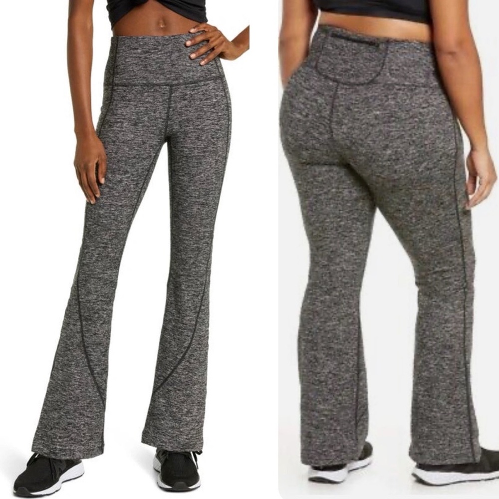 ZELLA High Waist Cozy Tech Flare Black Melange Pants Size Small